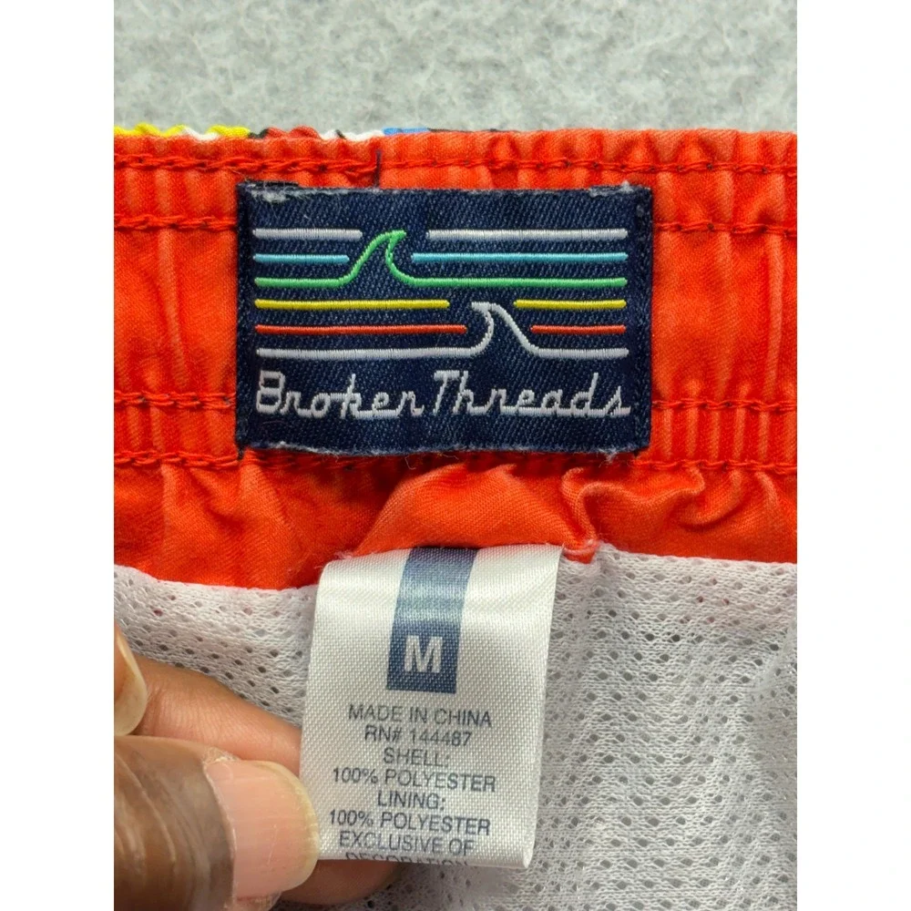 Broken Threads Mens Tropical Leaf Print Swim Trunks Navy Multicolor Size M